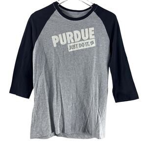 Vintage Nike Purdue University Just Do It Raglan T- Shirt Gray Black Slim Fit XL